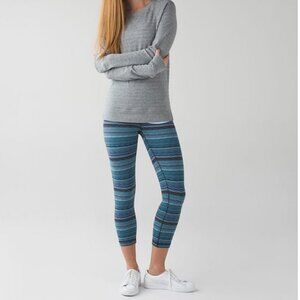 LULULEMON WUNDER UNDER CROP HI-RISE TIGHTS SPACE DYE TWIST PEACOCK BLUE Sz 8